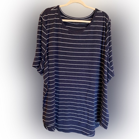 Plus Size Lane Bryant Navy and White Striped Tee - Picture 1 of 6